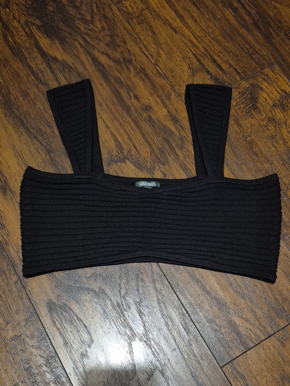 wild fable Black Ribbed Square-Neck Crop Top